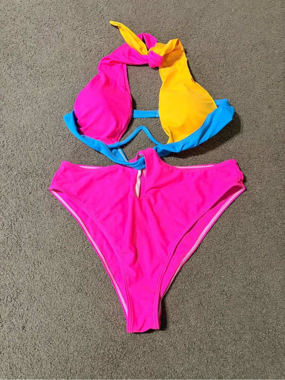 Colorblock Neon Bikini Set - Pink Yellow Blue